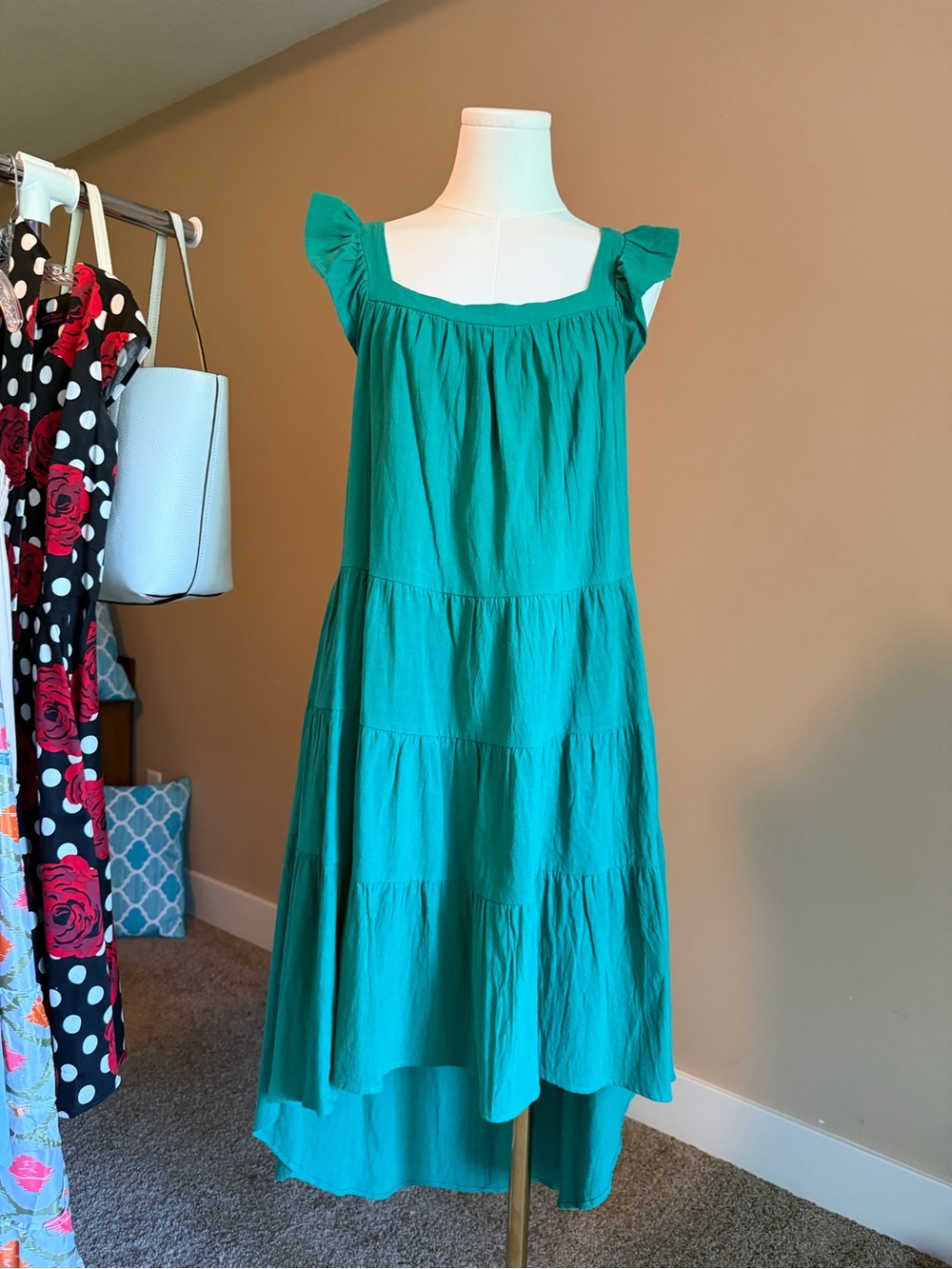 Green Ruffle Strap Tiered Girls' Dress